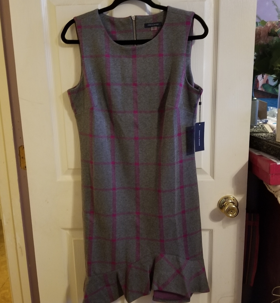 Tommy Hilfiger Windowpane Print flounce hem Dress